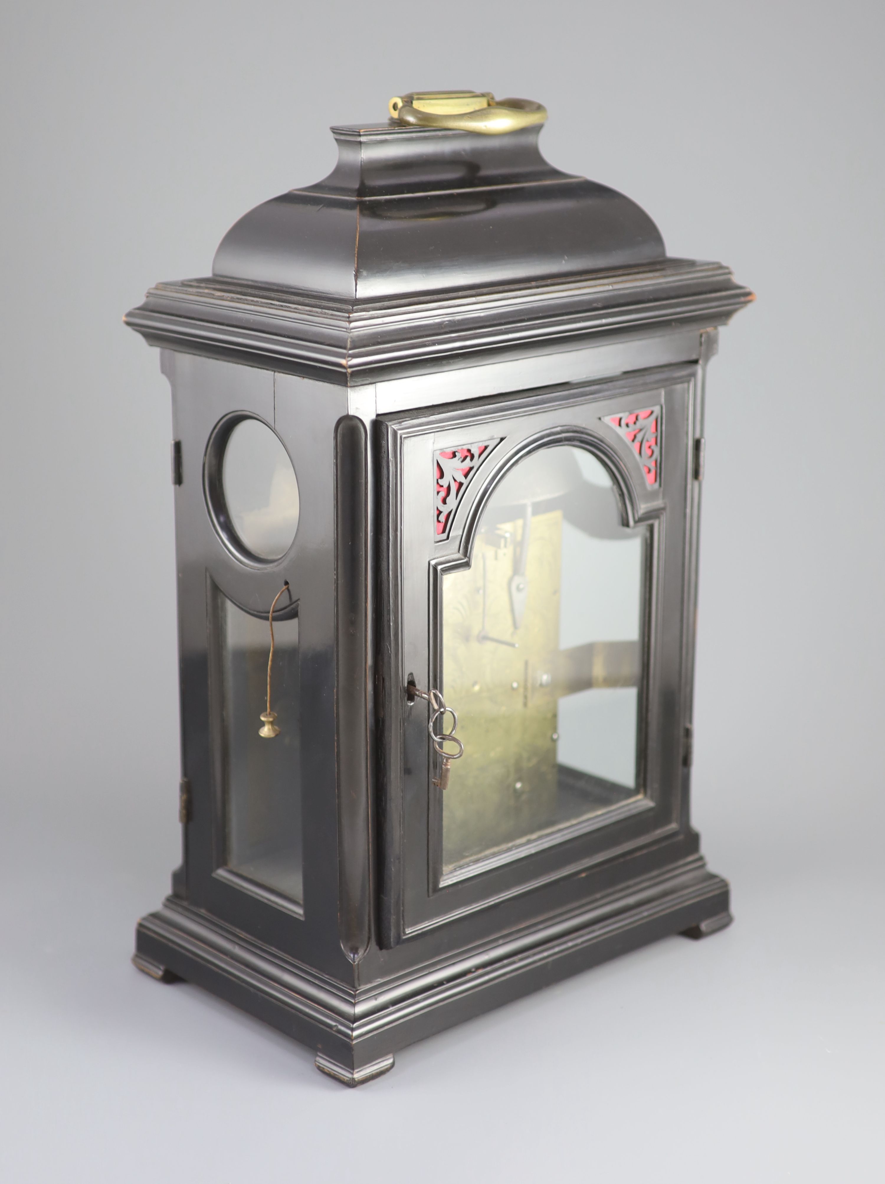 Halifax of London - George III ebonised eight day bracket clock, with key and pendulum